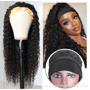 Afro Kinky Curly Headband Half HumanHair Virgin Wig